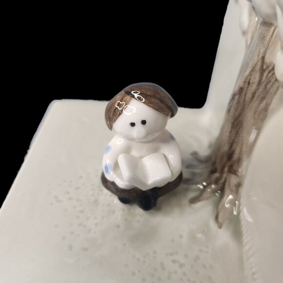 Fitz & Floyd Boy & Girl Reading Book Under Tree Bookends Japan Vintage 1976 - Picture 7 of 15